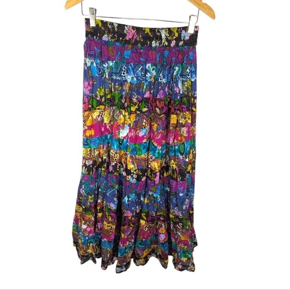 Vintage Westbound floral color abstract cotton crinkle maxi skirt one size woman